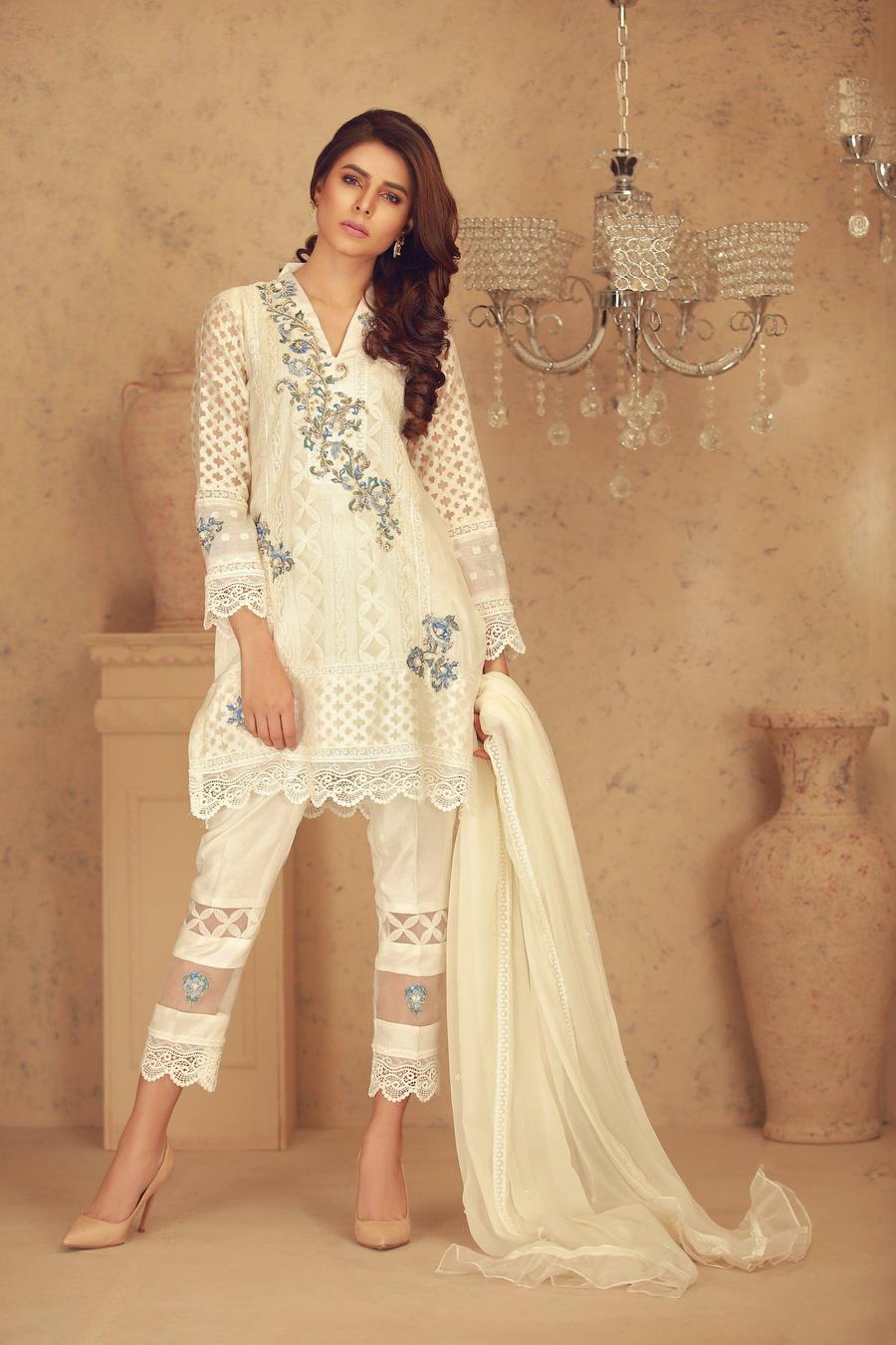 White Swan 3 Piece Luxury Pret Outfit selected from Pakistani Dresses by Sarosh Salman