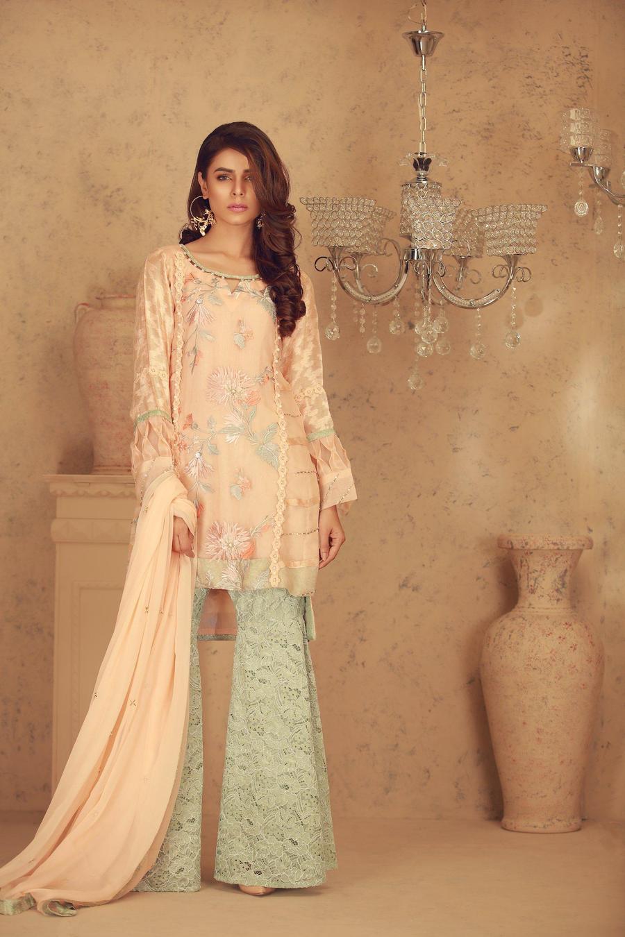 Peach Quartz 3 Piece in Pakistani Party Dresses by Sarosh Salman