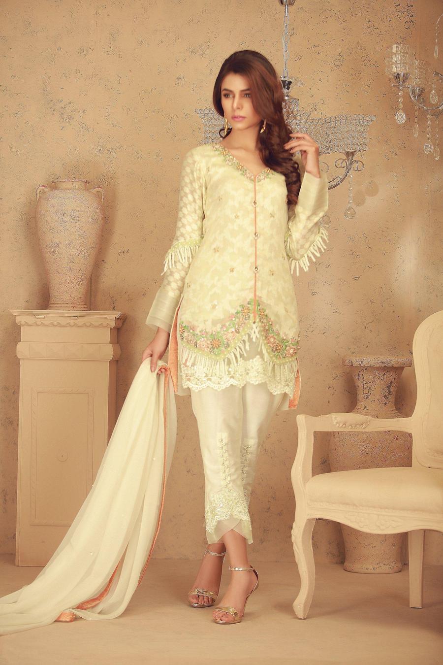 Mellow Green 3D Embroidery Luxury Pret Pakistani Party Dresses by Sarosh Salman