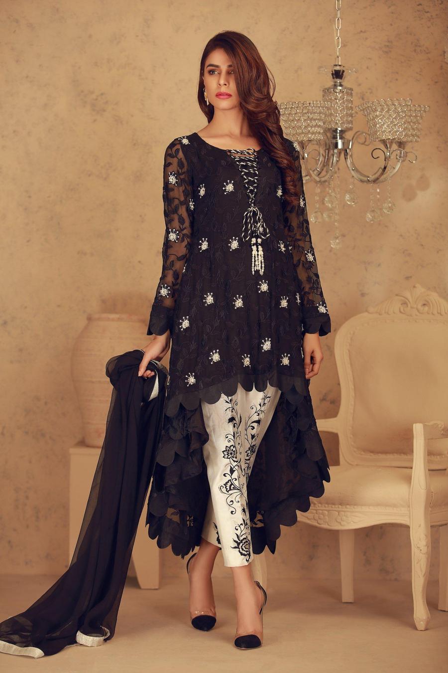 Embroidered Iris Black Chiffon selected from Pakistani Party Dresses by Sarosh Salman
