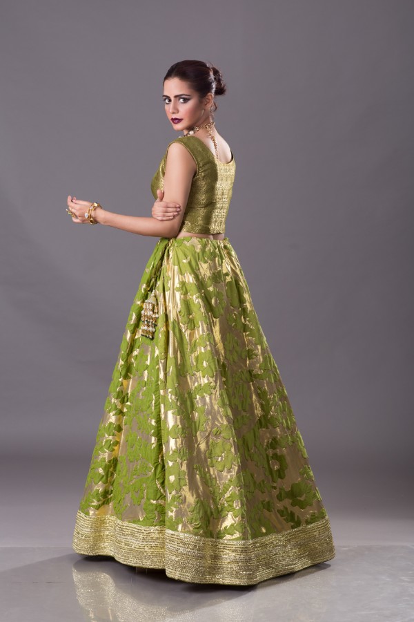 This beautiful green raw silk dress is available for sale online at a best price by Sanober Azfar dress