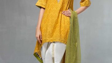 Maria B Traditional Wedding Dress Featuring Mustard Half Sleeves Embroidered Kameez with Tulip Shalwar