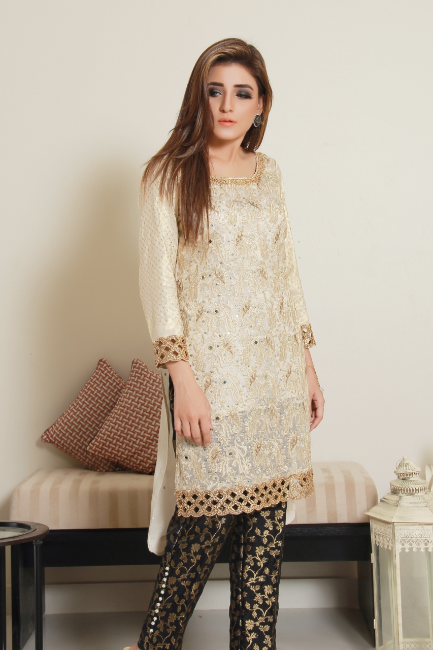 this beige dress is a dream party dress, besides its sleeves and borders are embellished with tilla  and stones