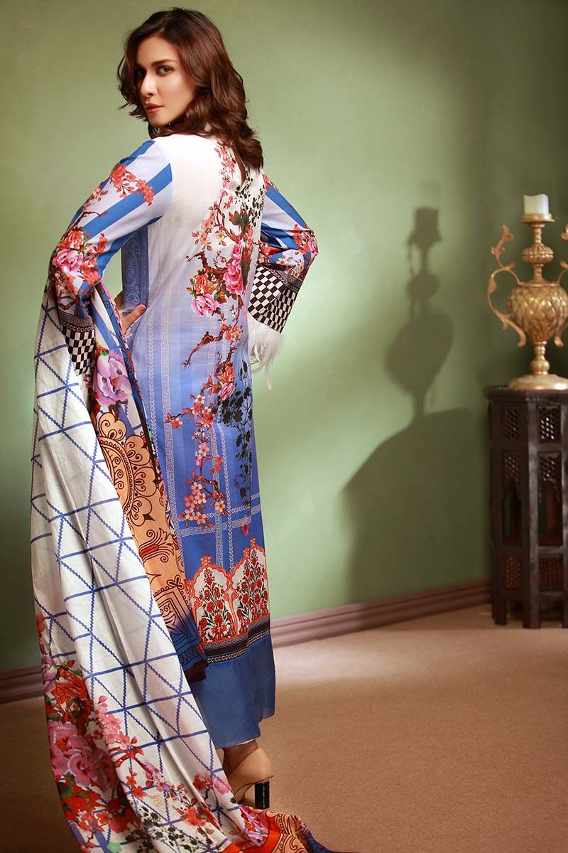 Blue lawn two piece Pakistani lawn suit by Gul Ahmed available online