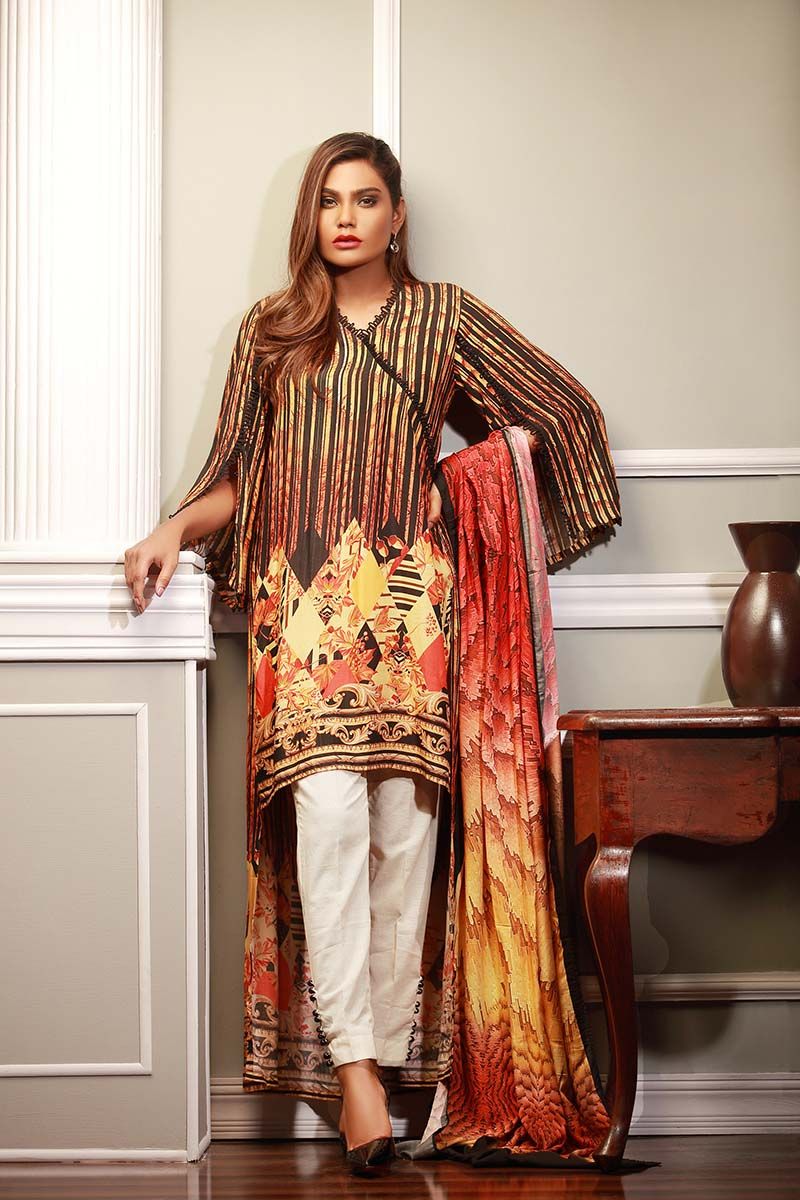 Pretty digital printed Pakistani casual dress by Gul Ahmed unstitched collection