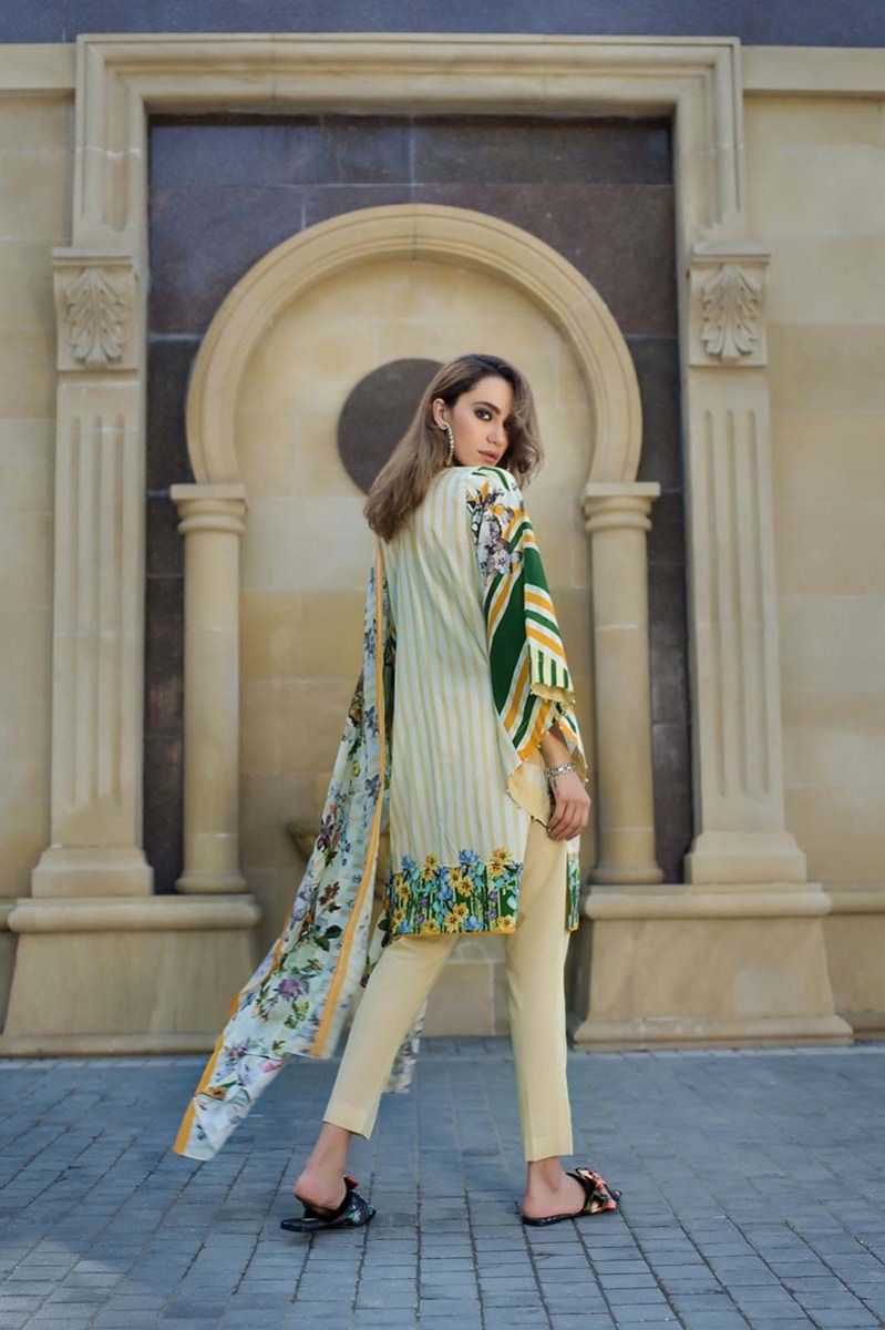 This pretty three piece camel colored Pakistani dress online by Gul Ahmed online