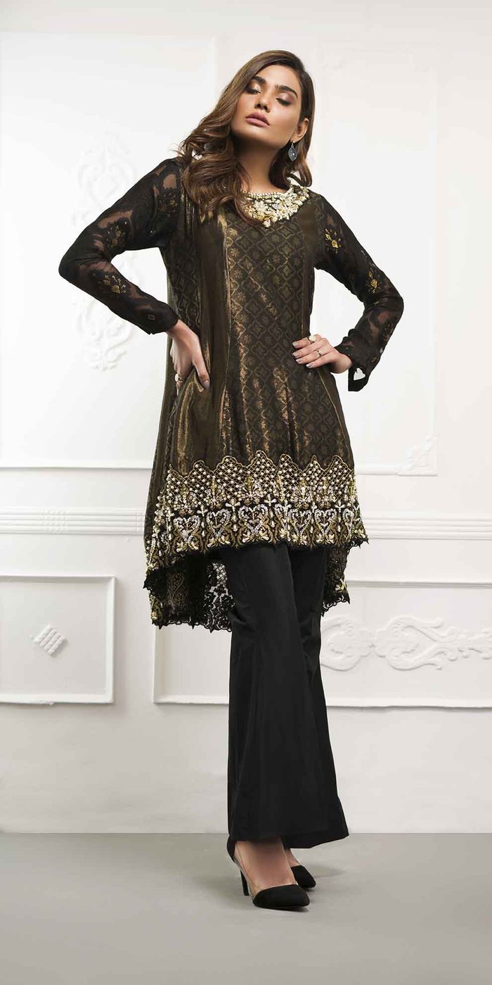 A beautiful and stylish Pakistani formal dress in black
