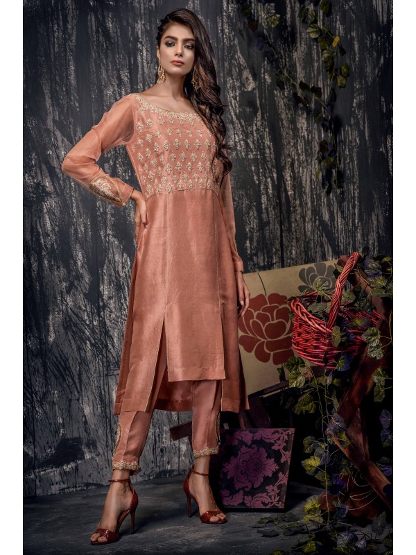 A beautiful pink silk Pakistani formal dress by Umsha offical