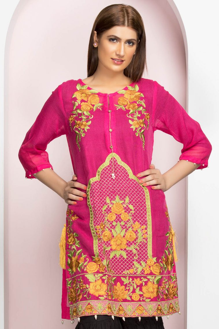 A elegant and pretty pink khadi net Pakistani eid dress by Warda Saleem