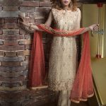 A embellished gold semi formal Pakistani dress by Umsha online