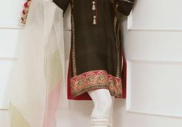 Beautiful and regal three piece black Pakistani embroidery dress by Annus Abrar