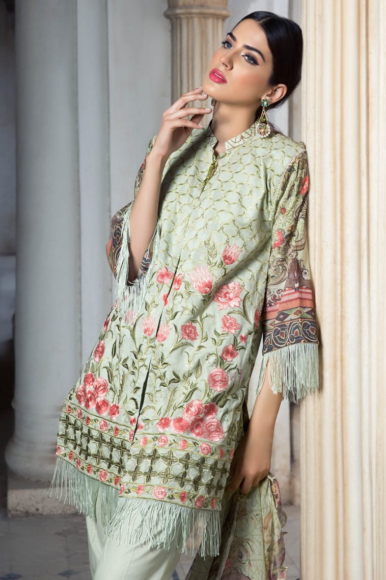 Beautiful light green Pakistani embroidery dress by Warda Saleem