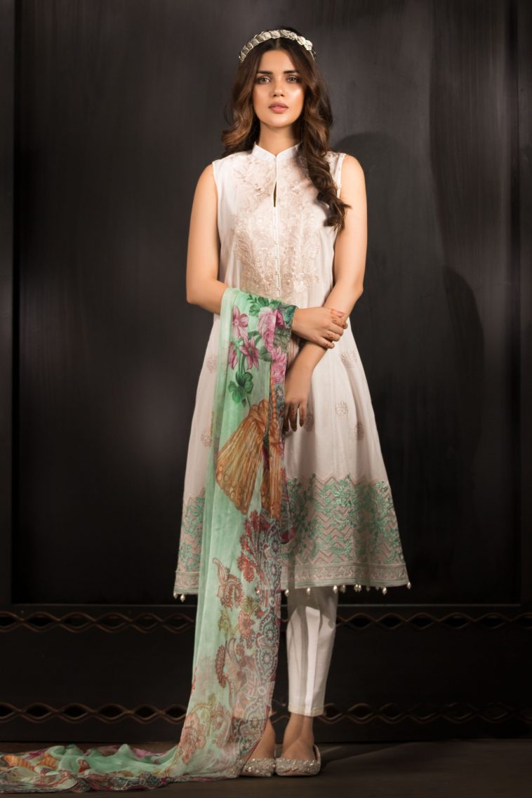Beautiful off white embroidered Pakistani lawn suit by Sapphire