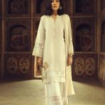 Beautiful off white three piece Pakistani silk suit by Ammara Khan