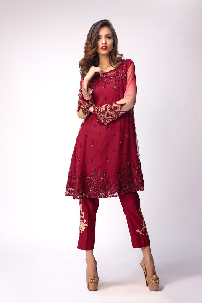 Elegant and stylish adorned Pakistani semi formal dress by Mina Hasan ...