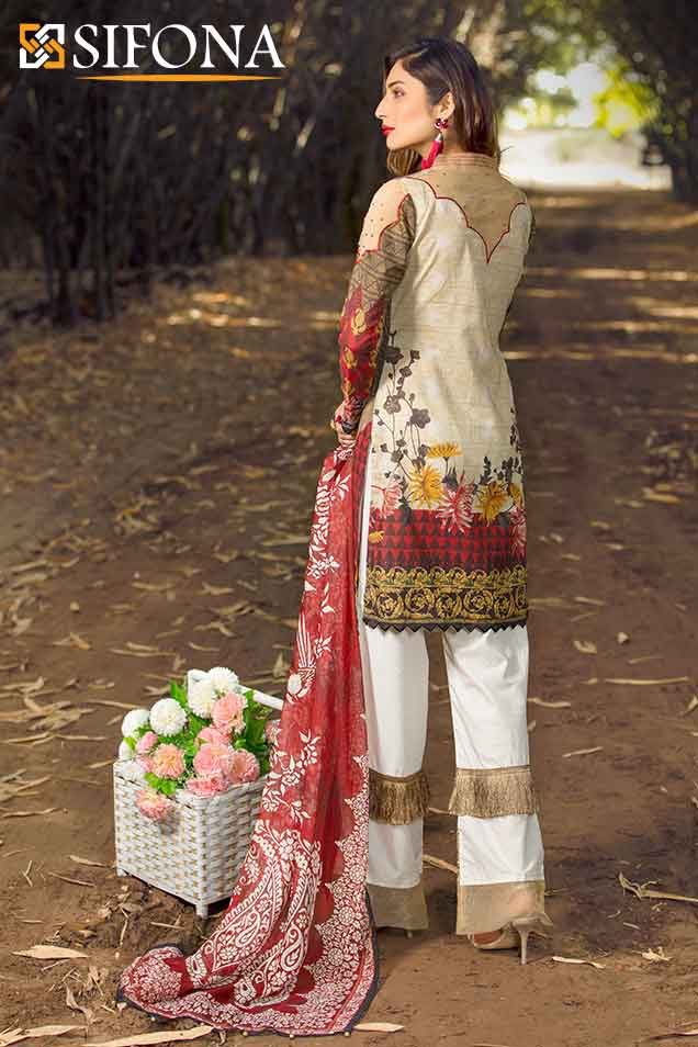Buy this elegant and stylish Pakistani dress online by Sifona in cream.