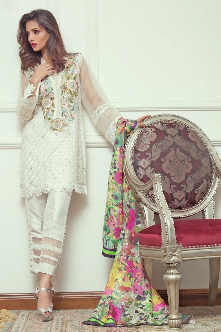 Elegant and beautiful white Pakistani party dress by Annus Abrar
