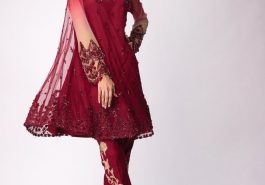 Elegant and stylish adorned Pakistani semi formal dress by Mina Hasan