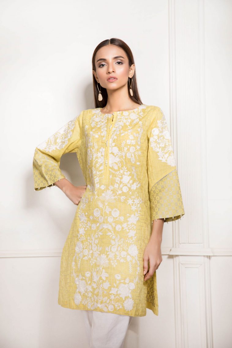 Jacquard yellow Pakistani cotton suit by Sapphire online shop
