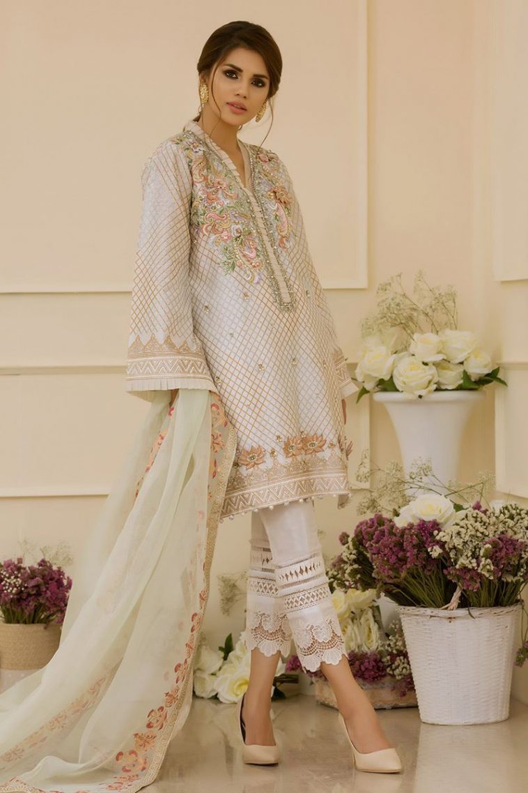 Ravishing Off white Pakistani cotton suit by Annus Abrar online