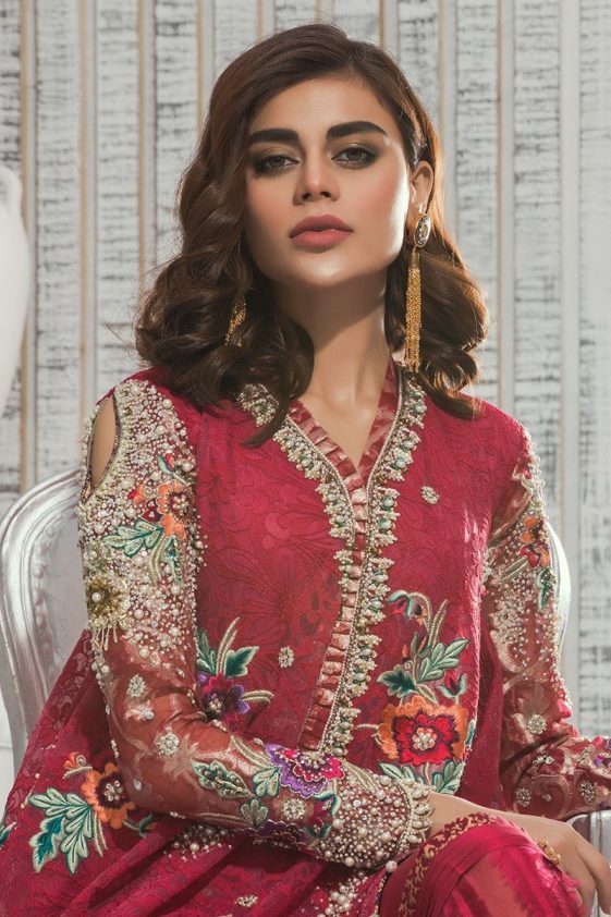 Red hot embellished Pakistani formal dress by Annus Abrar officials ...