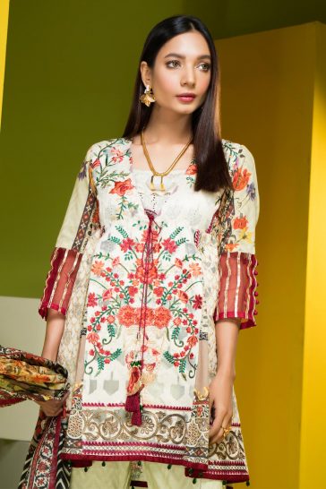 Cream colored jacquard Pakistani semi formal dress by Warda Saleem ...