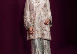 Traditional and elegant silver Pakistani formal dress by Ammara Khan