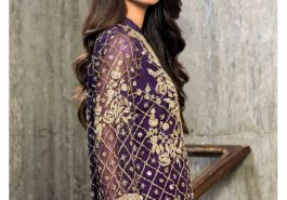 Traditional purple best Pakistani dress by Cartes by Pasho online