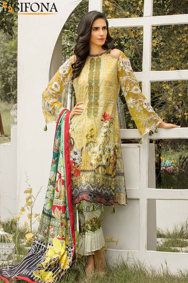 Pakistani Designer Sifona embroidered lawn 3 piece stitched outfit MEDIUM