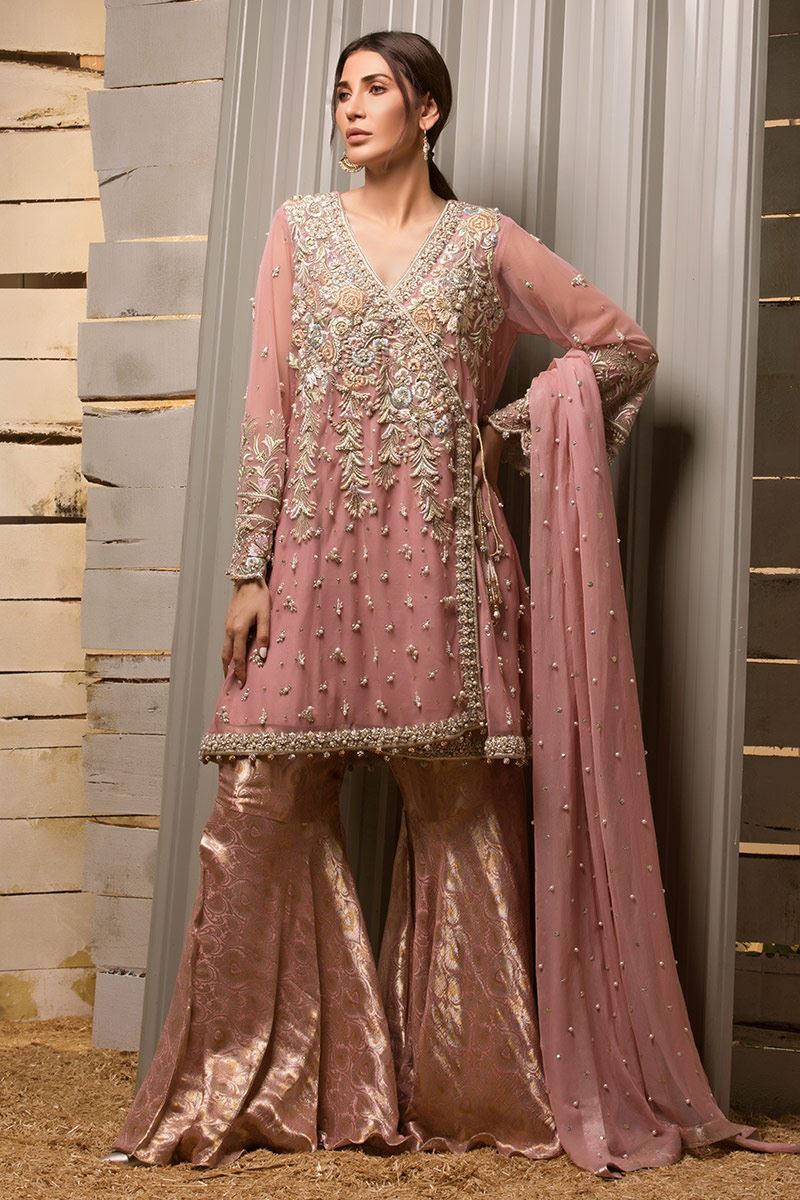 rose gold pakistani wedding dress