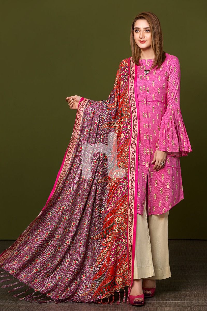 Buy this radiant pink Pakistani two piece winter dress