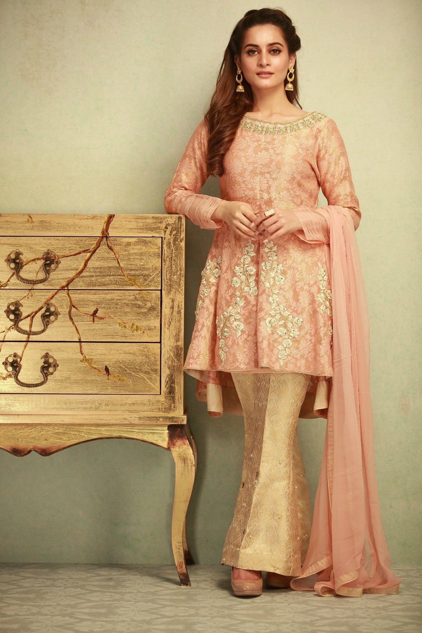 Glossy Pink Luxre Pret Pakistani Wedding Dress in Short Length by Phatyma Khan