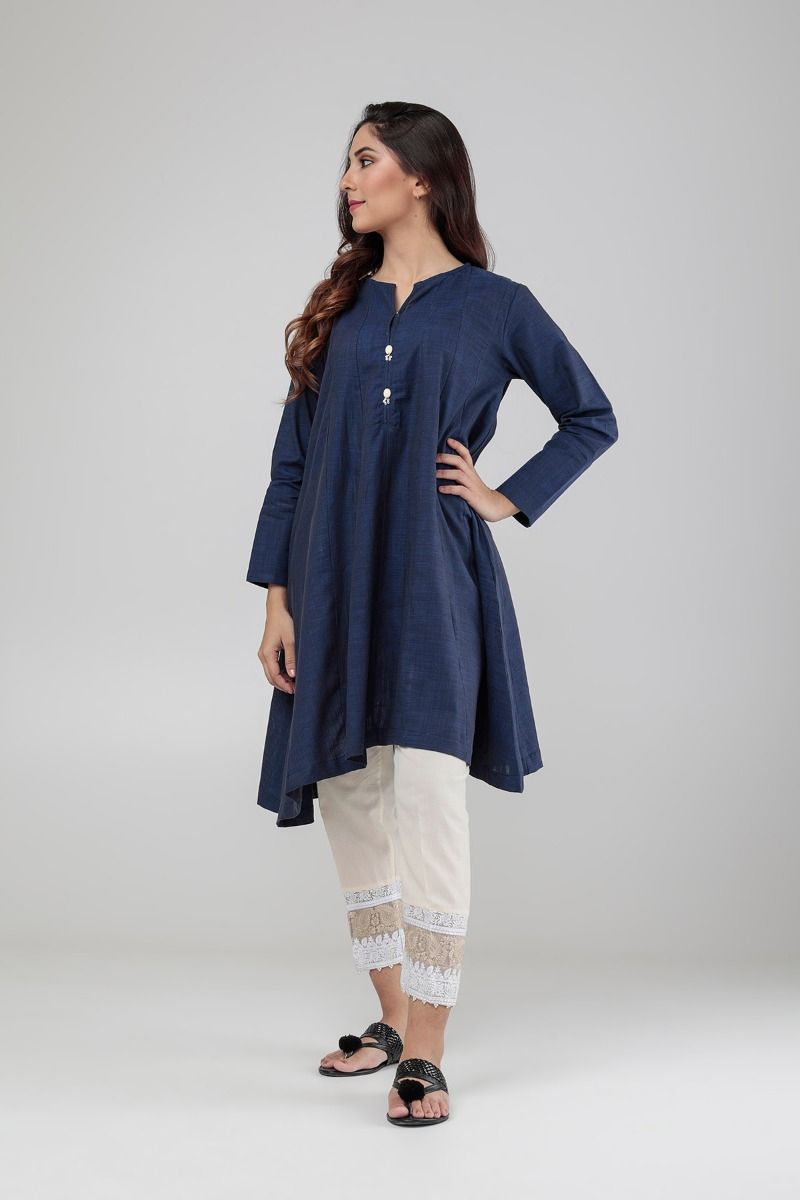Khaadi Winter Pret Collection Blue Kurti with White Trouser