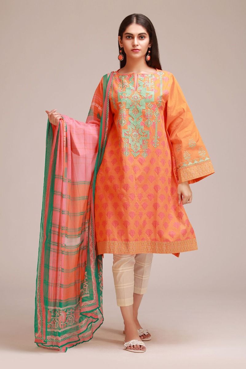 Khaadi's Embroidered Unstitched Pakistani Suit with Chiffon Dupatta