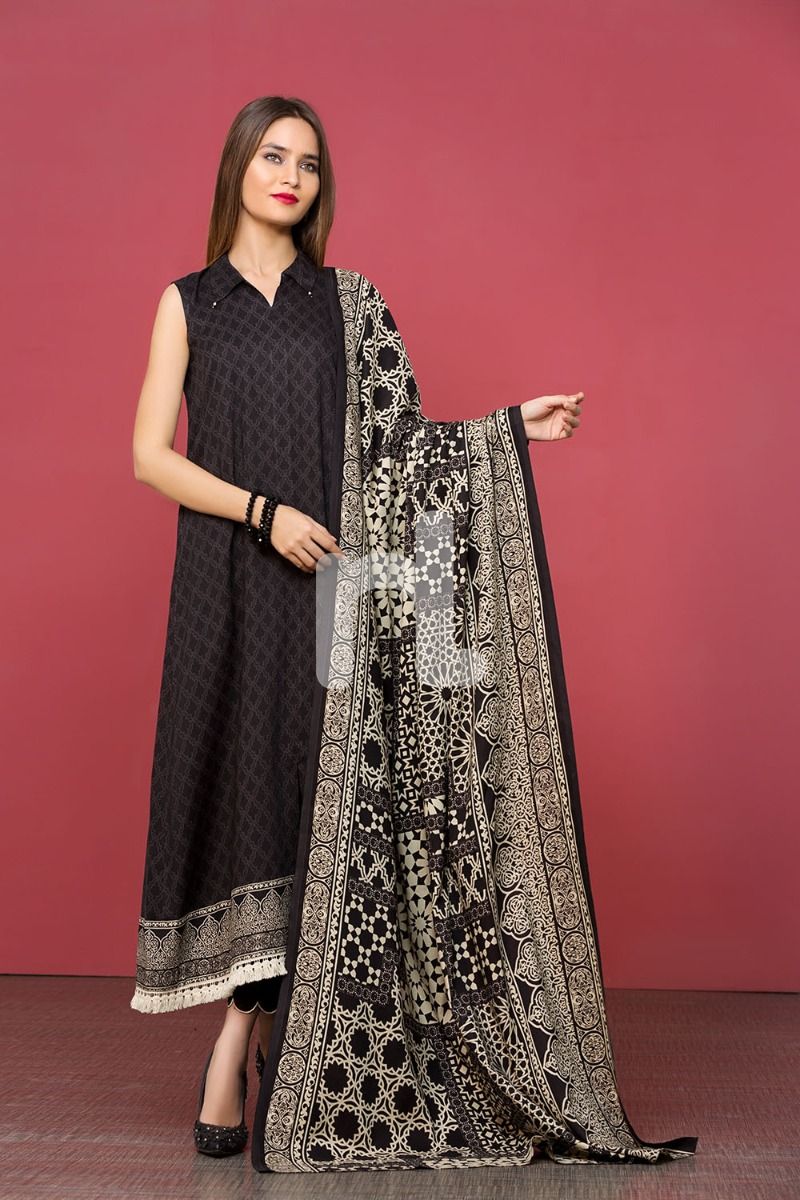 Nishat linen winter collection has this pretty linen dress in black