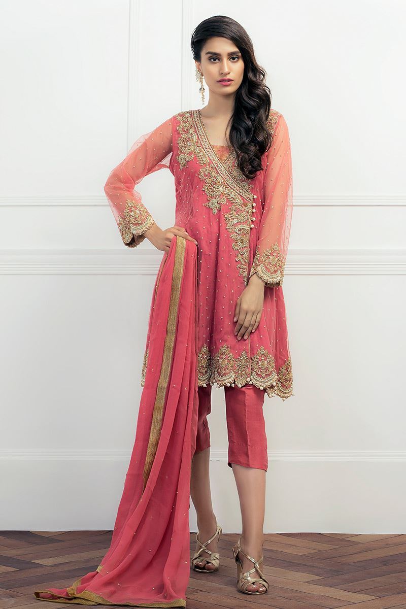 Pakistani wedding dresses by Aisha Imran has pink net angrakha