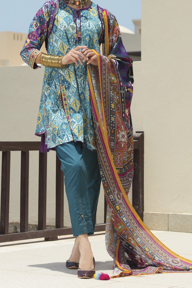 Paneled Shirt with Pants & Viscose Net Dupatta by Almirah Winter Collection