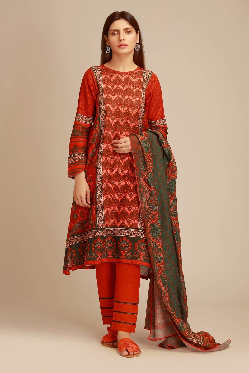 Red Pakistani Winter Suit for Women by Khaadi