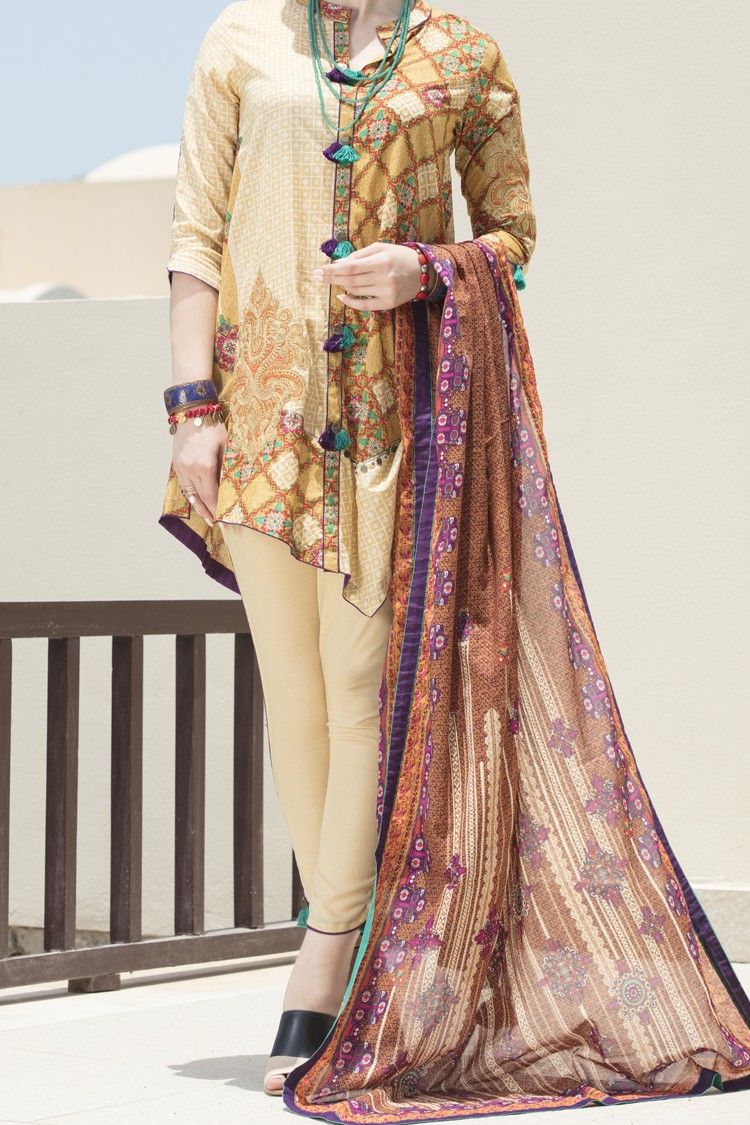 Symmetrical Printed Shirt with Lawn Dupatta - Almirah Winter Collection