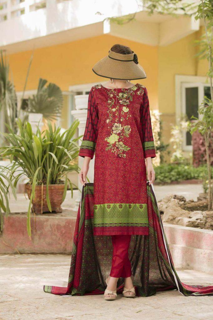 Embroidered Red Suit with Lawn Dupatta by VS Textile Eid Collection 2019