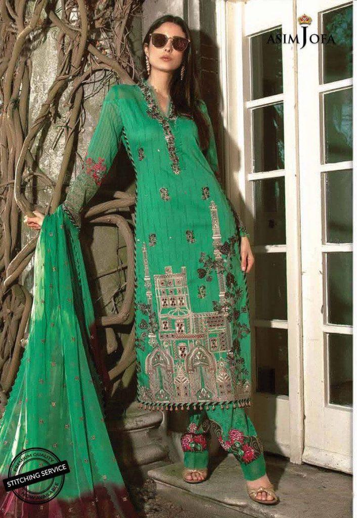 Lawn Suit with Embroidered Chiffon Suit by Asif Jofa Eid Collection 2019