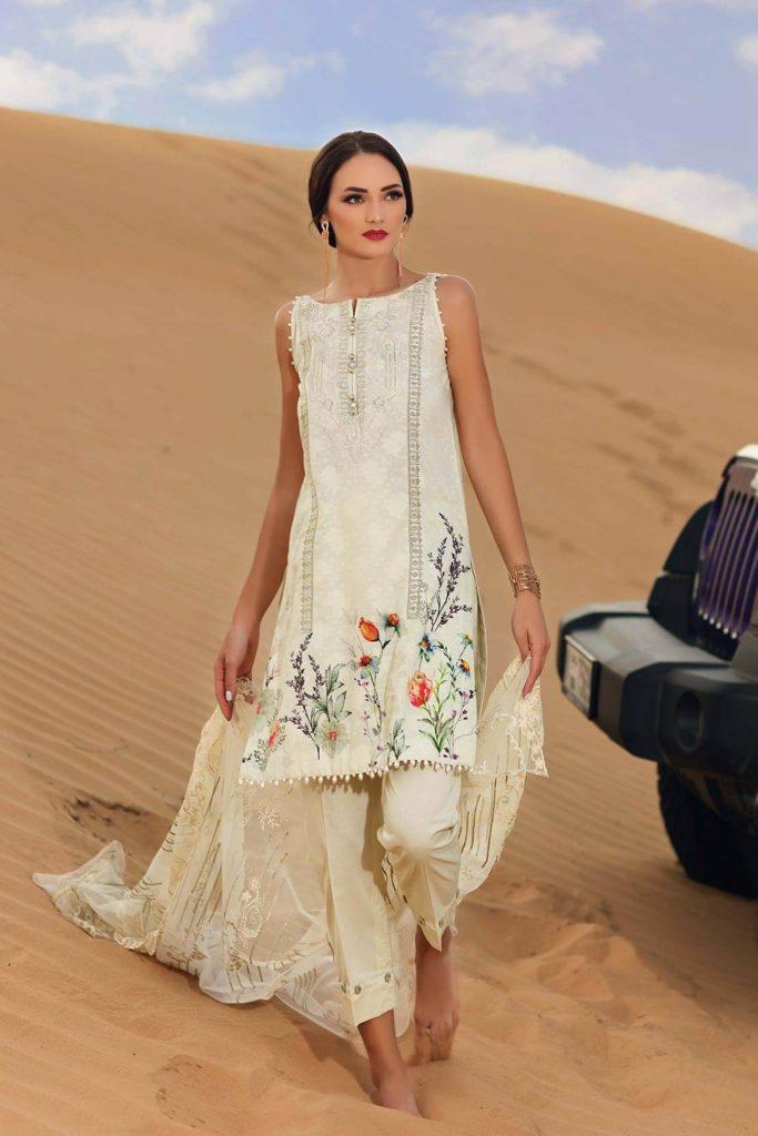 Off White Unstitched Suit by So Kamal Eid Collection 2019