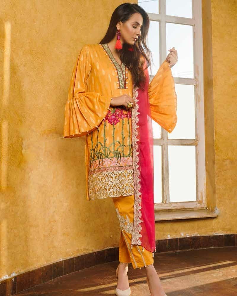 Ready to Wear Embroidered Yellow Dress by Charizma Eid Collection 2019