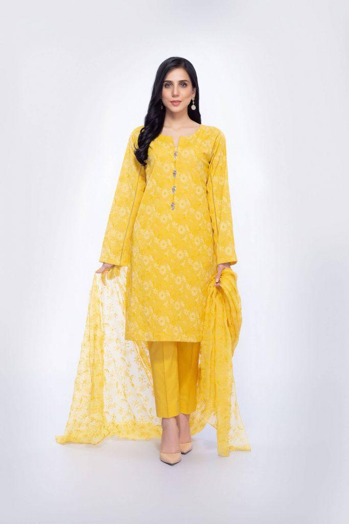 Vibrant Yellow Unstitched Suit by Bareeze Latest Collection