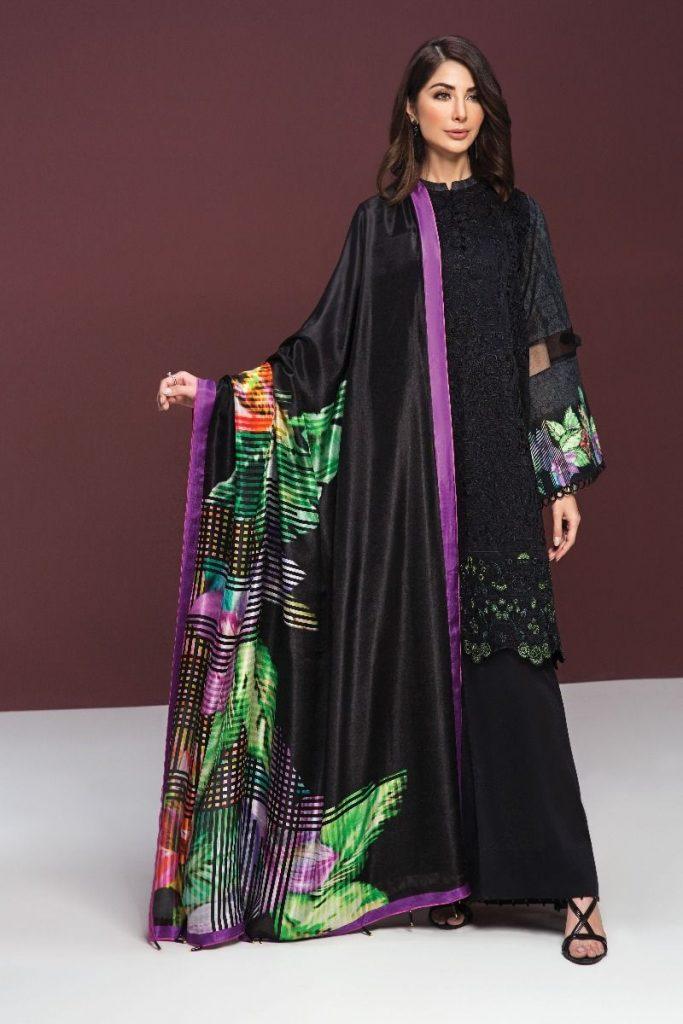 Nishat Linen Black silk chiffon dress