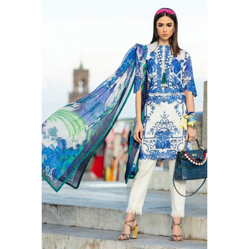 Sana Safinaz Blue Embroidered Eid Dress