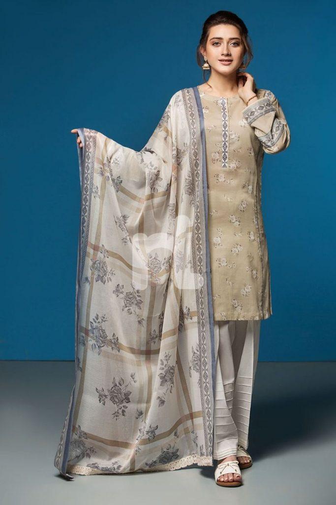 Nishat Linen Embroidered voil rib dress