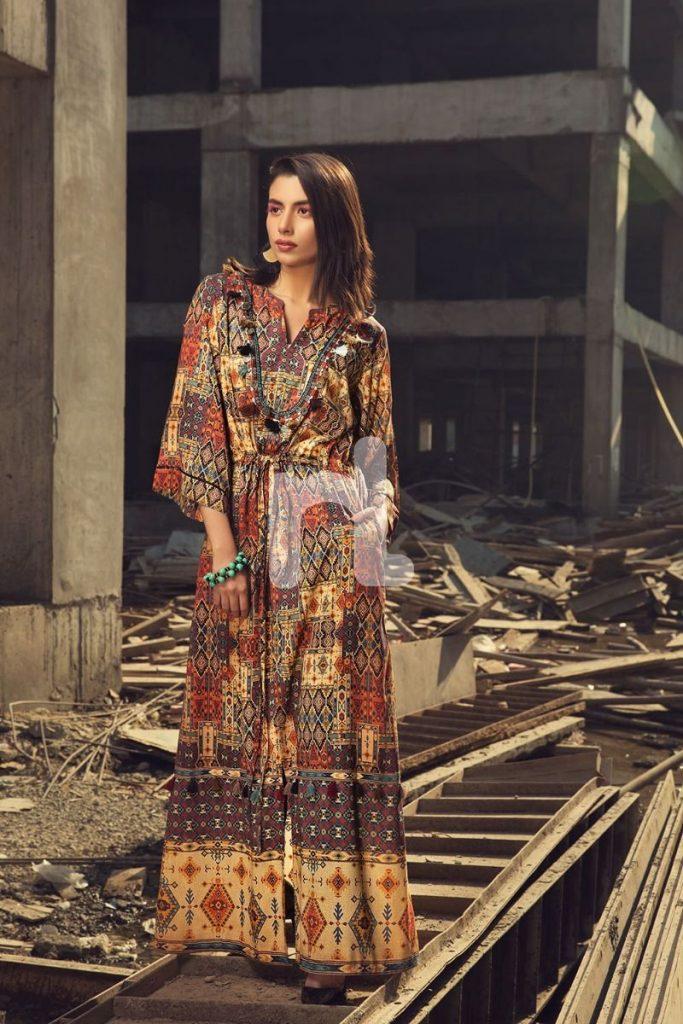 Nishat Linen Ethnic Brown Dress