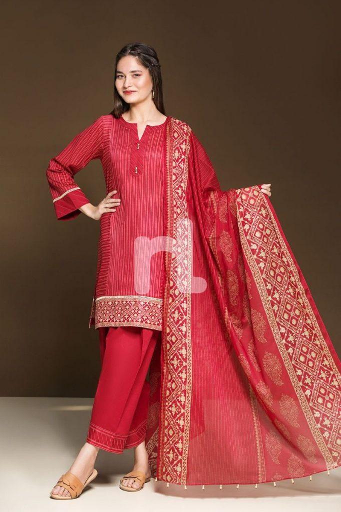 Nishat Linen Hot red Pakistani dress