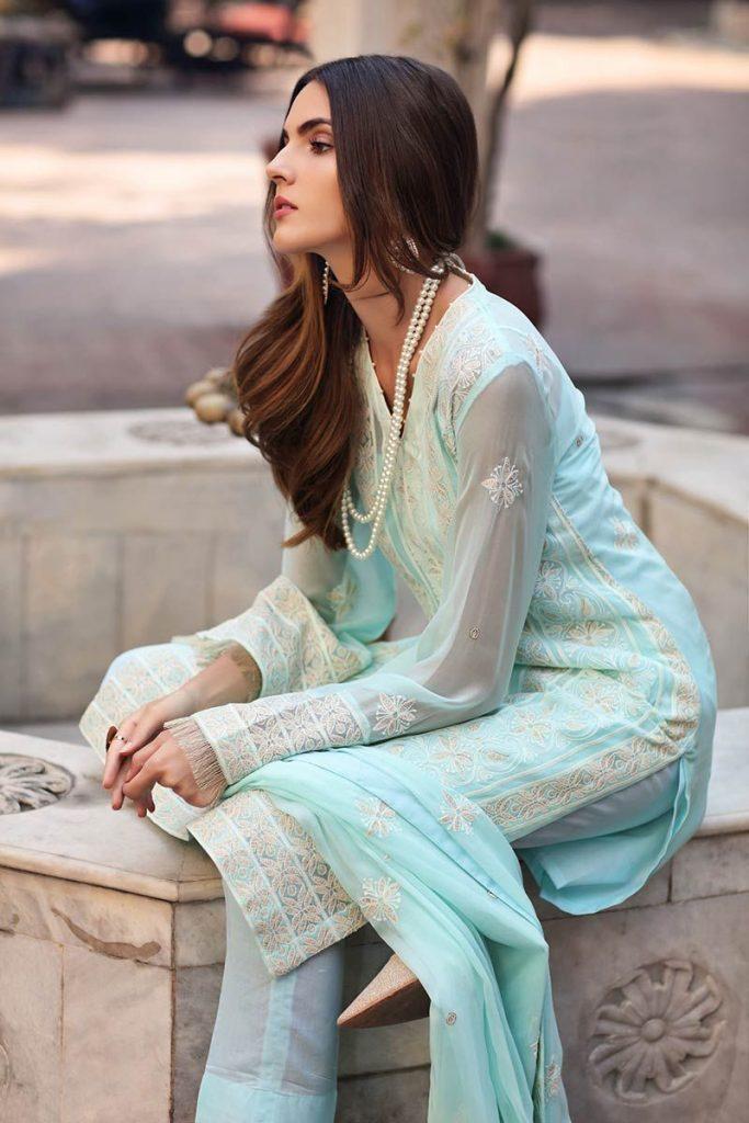 Gul Ahmed Light Blue Embroidered Dress